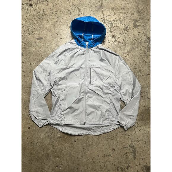 2010 Gray Nike Nylon Running Jacket Blue Colorblock Hood Reflective Men’s Size L - Picture 1 of 10